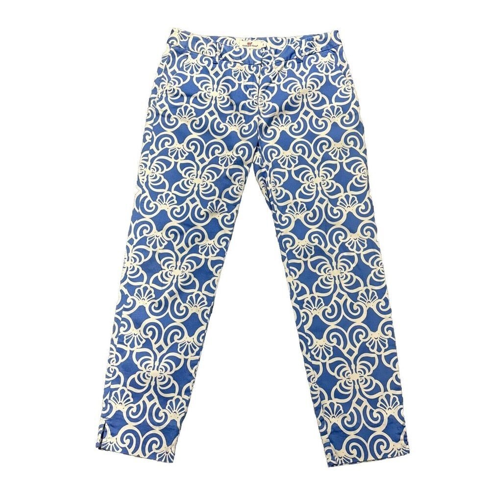 Vineyard Vines Capri Pant Womens 2 Blue White Geometric Lightweight Stretch Boho